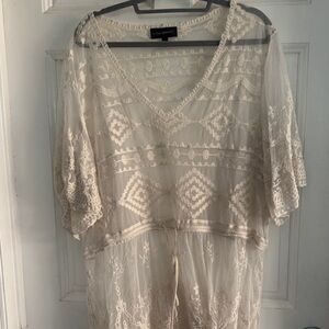 Lane Bryant Cream Lace Overlay Blouse or coverup